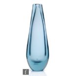 A 20th Century Kosta glass vase, of tapering form all in smoky blue, retains original label,