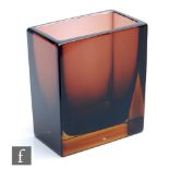 A 1960s Nuutajärvi Notsjö glass vase designed by Kaj Franck, the rectangular body cased in golden