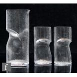 A 20th Century Hovmantorp clear crystal glass jug of cylinder form with moulded hand placement
