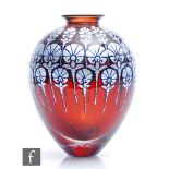 A contemporary Jonathan Harris Egyptian Fans graal glass vase, 2014, of ovoid form with everted rim,