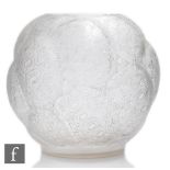 A Rene Lalique Tortues vase, model 966, circa 1926, of globular lobed form with trimmed neck,