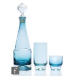 A Nanny Still for Riihimäki glass Paraati decanter, the tapered smoke blue decanter with a clear
