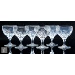 A set of 20th Century Thomas Webb & Sons clear crystal champagne glasses in the Yacht pattern with