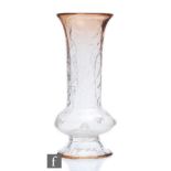 A large 1930s Gray-Stan crackle glass vase of footed swollen sleeve form, decorated with a graduated
