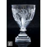 An early 19th Century glass rummer, circa 1810, the ogee bowl engraved with Masonic emblems in a