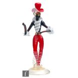 A 20th Century Murano glass figure, modelled as a dandy in black, red and white costume with a