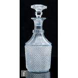A late 19th Century Baccarat glass decanter, circa 1880, of cylinder form, the body moulded with