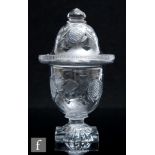 A late Georgian Irish cut crystal pedestal sweetmeat and cover, circa 1800, the high domed cover