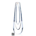 A large 1950s Kosta glass vase designed by Vicke Lindstrand, the compressed tear drop form body