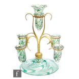 A late 19th Century Thomas Webb & Sons Filamentosa four branch table epergne with central larger