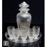 An Art Deco Czechoslovakian cocktail set, circa 1930s, to include a cocktail shaker, five glasses