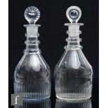 A pair of 18th Century Prussian form decanters, circa 1780, the basal flutes below a slice cut