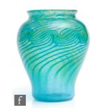 A 1930s Monart glass vase, shape KK, of baluster form, internally decorated with a fine blue