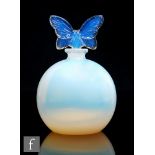 A 20th Century Chamart opalescent glass globular scent bottle with butterfly stopper in the manner