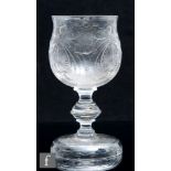 An early 20th Century Stevens & Williams large rock crystal style goblet, the tulip bowl intaglio