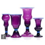 A group of four Loetz Ausfuehrung 218 glass vases, to include shapes 2077, 2126, 2091, all with an