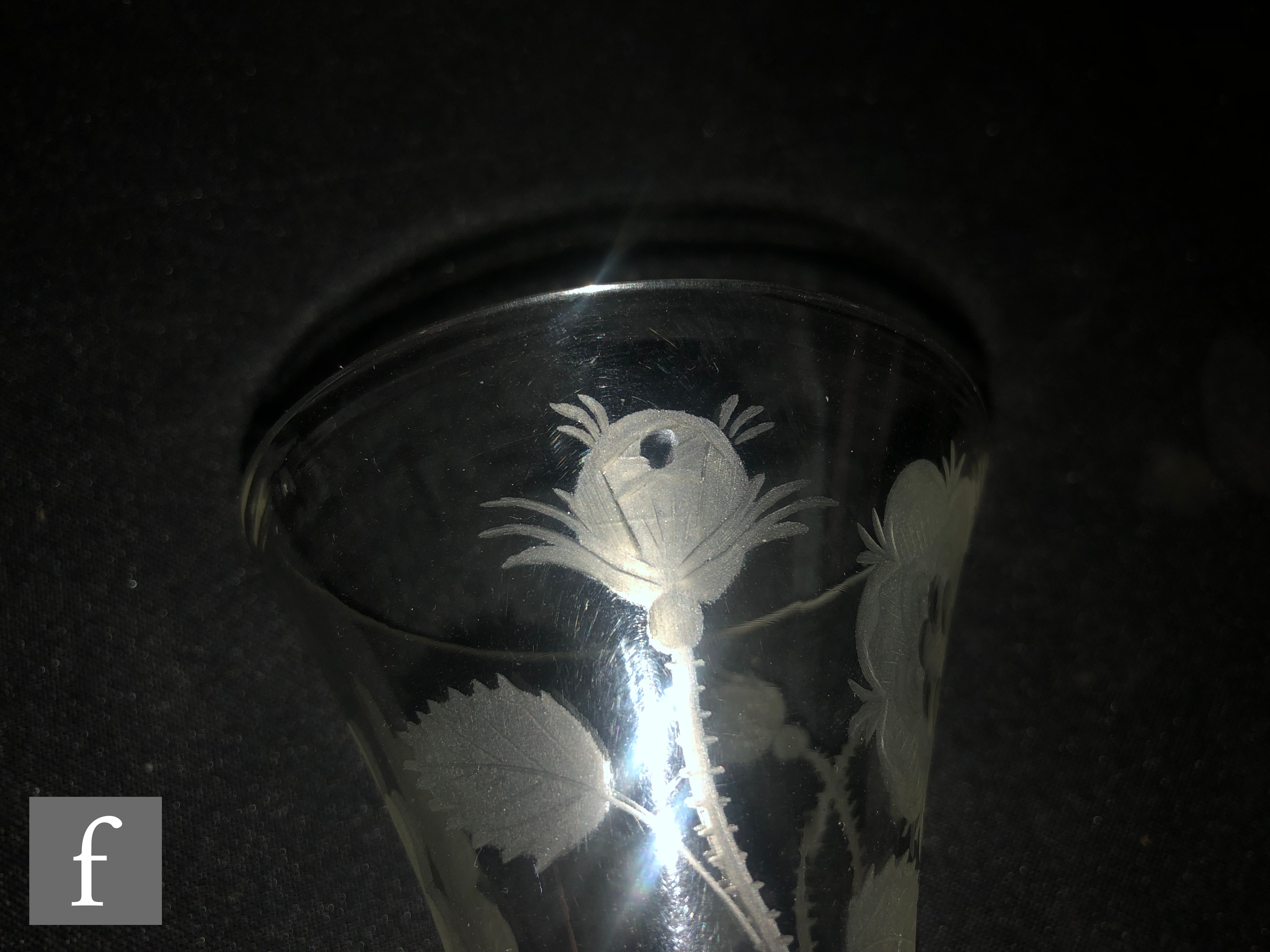 An 18th Century Jacobite two piece drinking glass, circa 1750, the drawn trumpet bowl engraved - Image 8 of 9