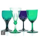 A group of three 19th Century Bristol green drinking glasses to comprise a slice cut conical bowl