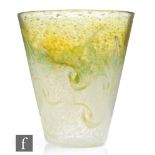 A 1930s Monart glass vase of flared form, shape BE, decorated in a translucent yellow with