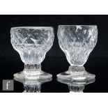 A pair of 18th Century monteith or bonnet glasses, circa 1760, the double ogee bowl with diamond