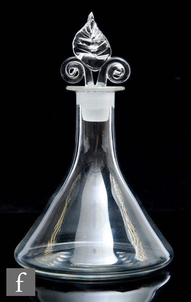 A later 20th Century clear crystal decanter by Simon Moore, the conical body rising to a collar neck