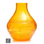 A 20th Century Whitefriars strap vase designed by Geoffrey Baxter, pattern number 9803 in Tangerine,