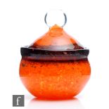 A small 20th Century Monart glass lidded bowl, shape KI, of squat ovoid form, decorated in graduated