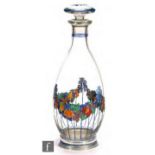 A French glass decanter by Cristallerie de Sevres, circa 1920, of baluster form decorated with