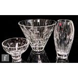 A small collection of three Stuart and Sons glass vases, designed by John Luxton comprising a vase