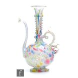 A late 19th Century Italian Murano glass ewer by Salviati & Cie, the footed ovoid form body with
