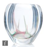 A large 1950s Kosta Abstracta glass vase designed by Vicke Lindstrand, the compressed ovoid body