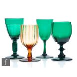 A group of three 19th Century Bristol green drinking glasses to comprise a facet cut round funnel