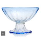 A large 1930s Gray-Stan pedestal bowl with fluted body and applied blue rim, height 15cm.