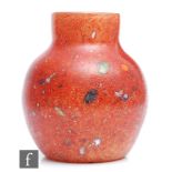 A 1930s Monart Stoneware glass vase, the white ground with swirling and red mottled colour picking
