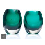 A pair of 20th Century Whitefriars vases, designed by Geoffrey Baxter, of ovoid form, internally