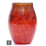 A 1930s Monart glass vase, shape MF, of ovoid form, decorated with swirls to the shoulder in brown