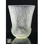 A 1930s Verlys Art Deco glass vase, of flared form decorated with relief moulded stylised