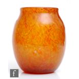 A 1930s Monart glass vase, shape MF, of ovoid form with slightly everted rim, with orange trails and