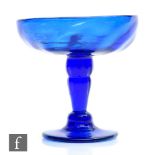 An 18th Century Bristol Blue patch stand, circa 1750, the fluted shallow rim bowl with central