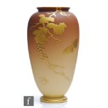 A 19th Century Thomas Webb art glass vase, the pale brown to yellow matt body with applied gilt