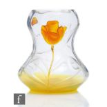 An early 20th Century Moser Karlsbad glass vase, of waisted form with internal optical ribbing,