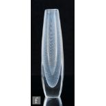 A 1950s Orrefors Kraka glass vase designed by Sven Palmqvist, the slender tapered ovoid body cased