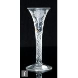 An 18th Century Jacobite drinking glass, circa 1759, the drawn trumpet bowl engraved with a six