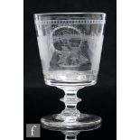 An early 19th Century glass Sunderland rummer, circa 1800, the bucket bowl finely engraved with a