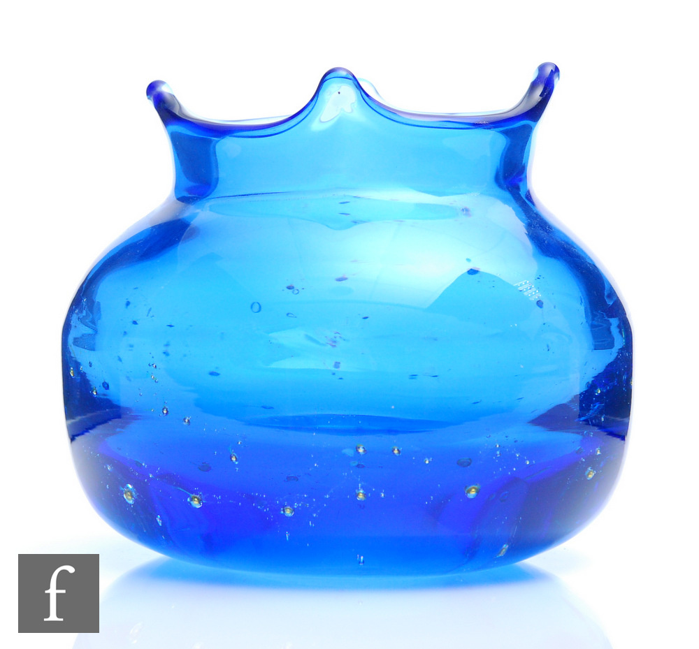A 1960s Pavel Hlava for Moser Glassworks blue vase with internal metallic balls and flecks, height