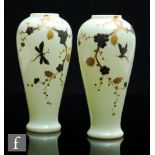 A pair of late 19th Century Harrach vases of footed shouldered ovoid form, with shallow collar necks