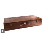 A mid 20th Century stained pine and ply constructed tool box with internal drawer and carrying