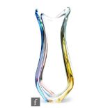 A 1960s Mstisov Rhapsody glass vase designed by Frantisek Zemek, of compressed tear form decorated