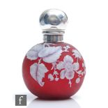 A late 19th Century Thomas Webb & Sons Cameo glass scent bottle of spherical form, cased in opal