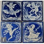 Four 6 inch Minton tiles from the Elfins series pattern 1410 comprising Elfin riding a shrew,